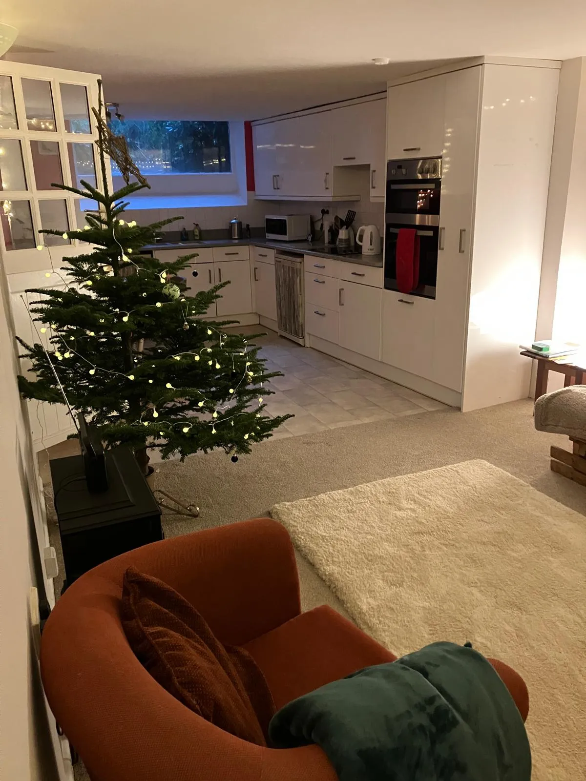 Living room decorated at Christmas